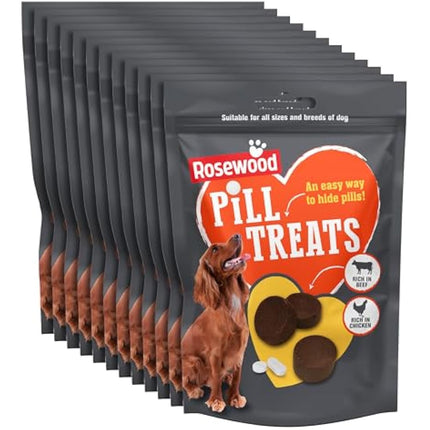 Rosewood Pill Treats for Dogs - Easy Way to Hide Tablets and Pills, Soft Dog Treats for Medicine, Rich in Tasty Chicken and Beef, for Small, Medium and Large Dogs (Case of 12 x 80g)