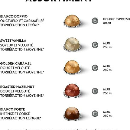 Nespresso Vertuo Barista Creations Assortment of 50 Capsules - 10x Vanilla Custard Pie, 10x Caramel Cookie, 10x Hazelino Muffin, 10x Bianco Leggero, 10x Bianco Forte