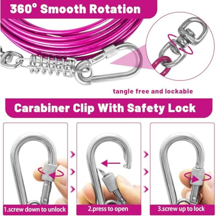 HaiYUAN Dog Tie Out Cable 10/15/20/25/30FT Dog Run Cable Rosy Pink/Blue/Purple/Silver/Red/Green/YellowTie Out Cable for Large Dogs Heavy Duty for Outside Hold Large Dogs Up to 250LBS