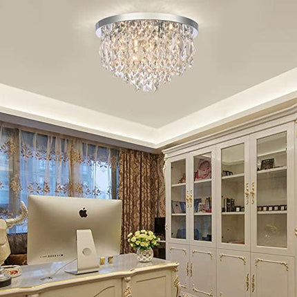 A1A9 Modern Crystal Chandeliers Ceiling Lights, Clear K9 Crystal Chrome Flush Mount Lights, Elegant Round LED Pendant Lamp for Living Room, Dining Room, Bedroom, Lounge (Diameter 40cm)