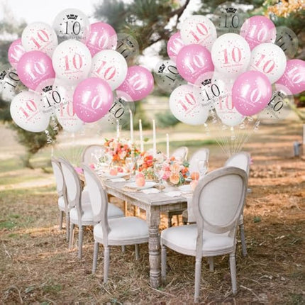 Pink White 10th Birthday Balloons, Pack of 15 Happy 10th Birthday Party Decorations for Her, 10th Birthday Latex Helium Balloons Set for Kids Age 10 Year Old Birthday Party Decorations Supplies