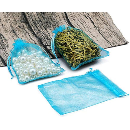 G2PLUS Lake Blue Organza Gift Bags: 13x18 CM Clear Mesh Pouches, 100 PCS Organza Jewellery Bags, Large Favour Pouches for Wedding, Birthday Party Supplies