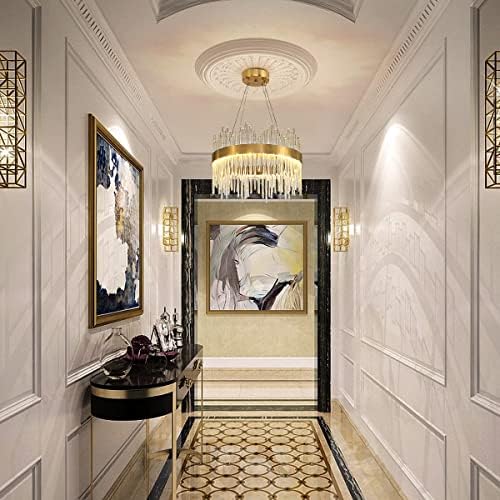 AOOCHOK Modern Crystal Chandelier Gold Pendant Light Fixtures, Small Crystal Hanging Lamp for Entryway, Corridor, Balcony, Porch, Restaurant, Door Opening, D40cm