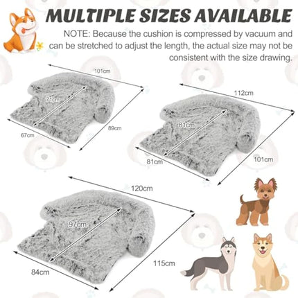 COSTWAY Plush Dog Sofa Bed, Calming Pet Sleep Couch with Anti-Slip Bottom, Washable Cover, Soft Neck Bolster, Fluffy Puppy Cats Bed Mat for Small Medium Large Dogs (S, Grey White)