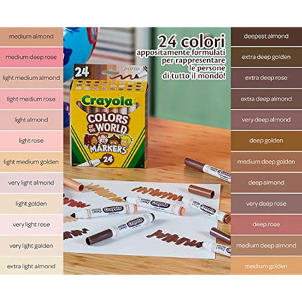 CRAYOLA Colours of the World Washable Markers - Assorted Colours (Pack of 24) | Colours That Represent Skin Tones from Around the World | Ideal for Kids Aged 3+