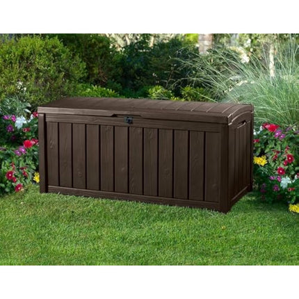 Keter Glenwood 390L Outdoor 60% recycled Garden Furniture Storage Box Brown| Fade Free | All Weather Resistant | Safe and Secure | Zero Maintenance | 2 year Warranty
