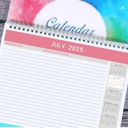 Calendar 2025-2026 - Desk Calendar 2025-2026 uk, 18 Months Calendar from July 2025 to December 2026, 10" x 8.3", Memo Pages - Rainbow Watercolor Ink