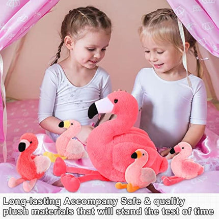 Skylety 18 Inches Flamingo Stuffed Animal with 4 Babies Plush Toys Inside Zippered Tummy Pink Mommy Flamingo Toy Stuffed Animals for Birthday Party Decoration