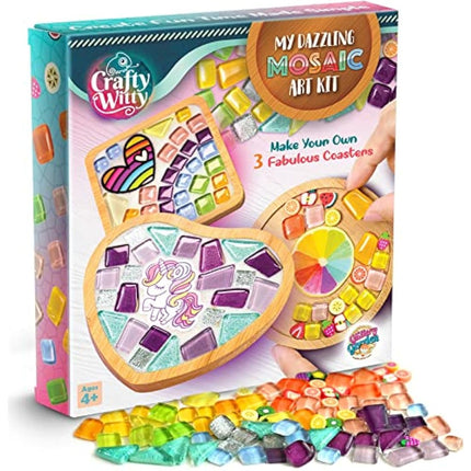 Glittery Garden Mosaic Craft Kit - Decorate Your Own Coaster with Glass Tiles. Birthday Gift, Fun DIY Art and Craft Supplies. Girls, Kids & Teens Activity Kit