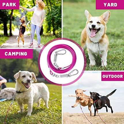 HaiYUAN Dog Tie Out Cable 10/15/20/25/30FT Dog Run Cable Rosy Pink/Blue/Purple/Silver/Red/Green/YellowTie Out Cable for Large Dogs Heavy Duty for Outside Hold Large Dogs Up to 250LBS