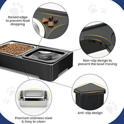 PETTOM Raised Dog Bowl 2x1600ML, Dog Bowls with Stand 4 Height Adjustable for Large Medium Small Dogs, Non Spill Dog Water Bowl & Stainless Steel Dog Food Bowl Set