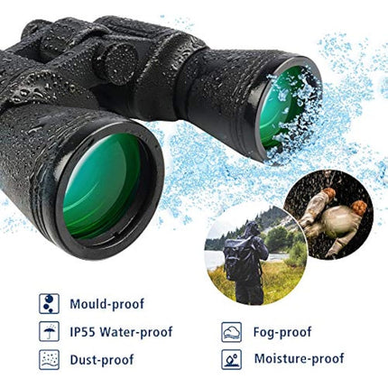 20x50 High Power Binoculars for Adults with Clear Vision, BAK4 Prism, FMC Lens, Waterproof Binoculars Telescope for Bird Watching Hunting Travel Football Games Stargazing with Carrying Case and Strap