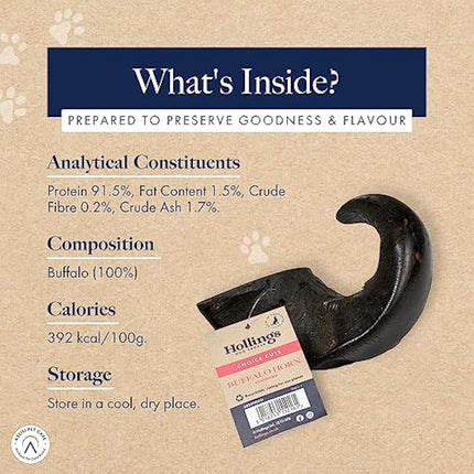 Hollings Buffalo Horn Standard Dog Treat, 100% Natural Grain Free Chew Treat for Adult Dogs, High in Protein and Naturally Low in Fat (1 Pack)