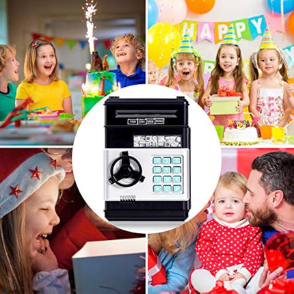 Thedttoy Digital Money Box Mini ATM Safe Money Bank for 3 4 5+ Years Old Kids, Cash Coins Saving Box Safe Money Box for Boys Girls, Perfect Piggy Bank Toy Gifts for Birthday Children's Day (Black)