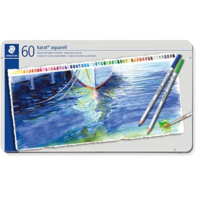 STAEDTLER 125 M60 Karat Aquarell Watercolour Colouring Pencil - Assorted Colours (Tin of 60 Pencils)