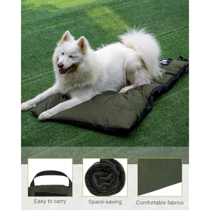 OneTigris Dog Bed Travel Large, Portable Dog Bed Camping for Washable Durable Oxford Portable Sleeping Mats for Car Crate Sofa also For Indoor Outdoor Camping Travel Green (M)