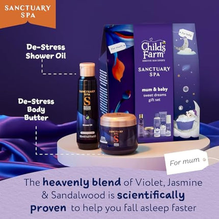 Childs Farm Mum and Baby Sweet Dreams Gift Set | 3-Step Sleep Routine for Baby, De-Stress Shower Oil & Body Butter for Mum | Vegan & Cruelty-Free | Ideal Gift for Baby Shower & New Mums