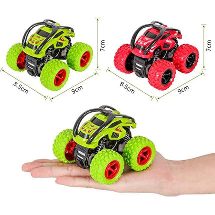 m zimoon Monster Trucks, Pull Back Car Toys 360° Rotation Off-road Friction Powered Vehicle Toy for 3-10 Year Old Boys Girls Kids Birthday Xmas Gift (2 Pack, Green Red)