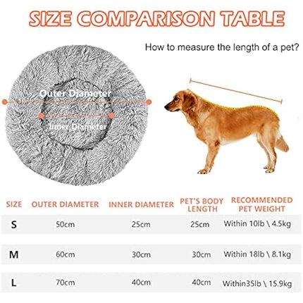 OKPOW Donut Dog Bed,70cm Calming Anti Anxiety Large Dog Beds,Washable Soft Warm Plush Fleece Fluffy Soothing Cat Pet Cushion,Round Orthopedic Relief Improved Sleeping Non Slip Bottom Puppy Sofa