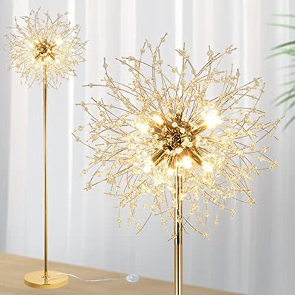 Rayofly Modern Floor Lamp, Golden Fireworks Crystal Floor Lamps for Living Room, 8-Lights Crystals Standing Lamps with Foot Switch, Glass Metal, Elegant Design Tall Lamp for Bedroom, Beside, G9, 175cm