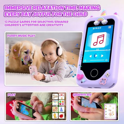 Kids Phone for Girls,Christmas Birthday Gifts for 3 4 5 6 7 8 years old Girls,Touchscreen Learning Toys for girls age 3-11 with Dual Camera 8G SD Card