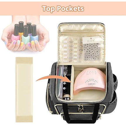 Betoores Nail Polish Organiser, Double Layer Nail Polish Case with 2 Removable Bags Hold 70 Bottles (15ml - 0.5 fl.oz) Nail Varnish Storage Bag for Nail Dryer Manicure Tool, Nail Supplies - Grey