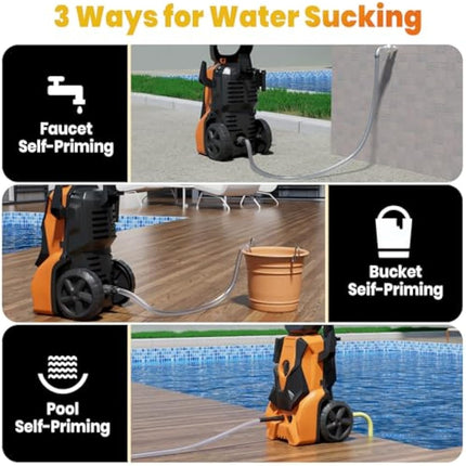 Pressure Washers 1800W,140Bar, Jet Washers Pressure Washers with Hose Reel Adjustable Nozzles & Foam Tank Power Cord, Power Washer for Yard, Cars, Garden, Furniture.