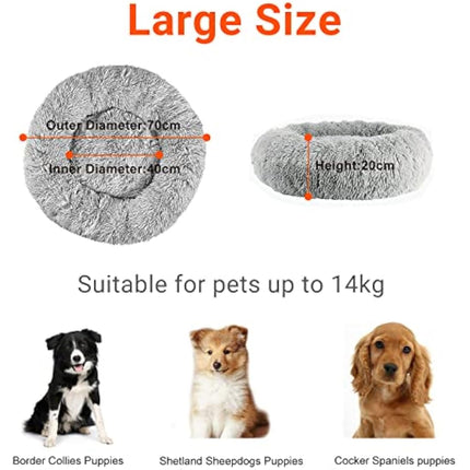 OKPOW Donut Dog Bed,70cm Calming Anti Anxiety Large Dog Beds,Washable Soft Warm Plush Fleece Fluffy Soothing Cat Pet Cushion,Round Orthopedic Relief Improved Sleeping Non Slip Bottom Puppy Sofa