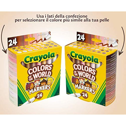 CRAYOLA Colours of the World Washable Markers - Assorted Colours (Pack of 24) | Colours That Represent Skin Tones from Around the World | Ideal for Kids Aged 3+