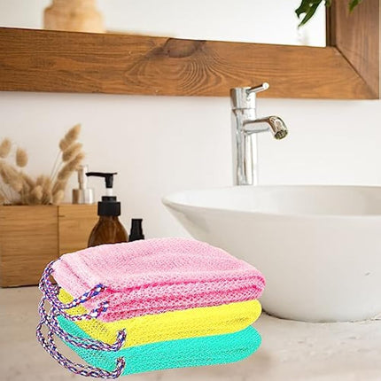 TENQUAN 3 PCS African Exfoliating Net Bath Sponge Exfoliating Body Scrubber Shower Scrubber Skin Smoother for Men Women Clean Clear Exfoliating Daily Wash (Pink Green Yellow)