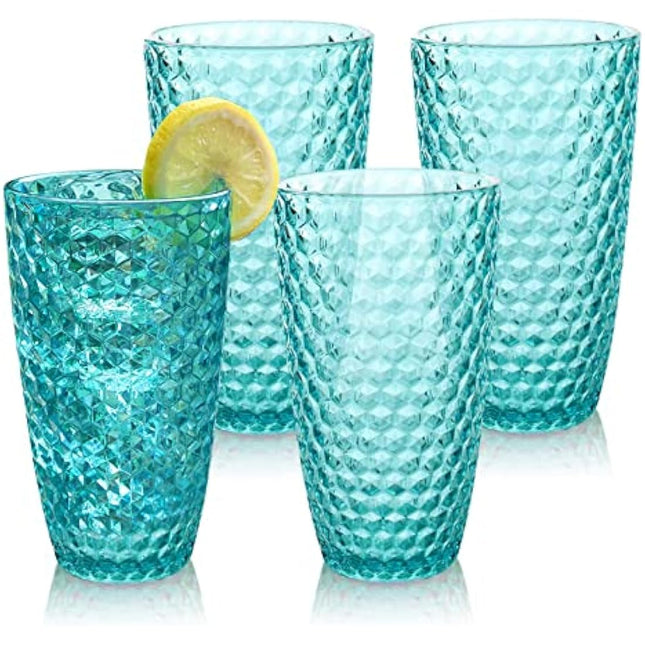 BELLAFORTE Shatterproof Tritan Plastic Tall Tumbler, Set of 4 Cups, 562ml - Laguna Beach Drinking Glasses - Unbreakable Drinking Glasses for Parties - BPA Free - Dishwasher Safe - Blue
