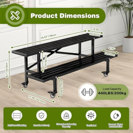 CStern Flower Shelf with Wheels, Metal Flower Stand, 2 Levels Flower Stairs, Black Plant Shelf, Plant Stairs, Flower Bench, Plant Stand, Flower Frame, Plant Shelf for Indoor, Outdoor, Garden, Balcony