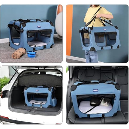 Petprsco Portable Collapsible Dog Crate, Travel Dog Crate 60x42x42cm with Soft Warm Blanket and Foldable Bowl for Large Cats & Small Dogs Indoor and Outdoor