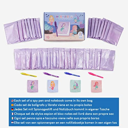 BONNYCO Invisible Ink Pen and Notebook, Pack 32 Mermaid Party Bags Filler & Pinata Toys | Mermaid Birthday Decorations | Stocking Fillers for Kids Birthday | School Prizes & Gifts for Children