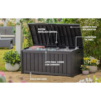 Keter Glenwood 390L Outdoor 60% recycled Garden Furniture Storage Box Brown| Fade Free | All Weather Resistant | Safe and Secure | Zero Maintenance | 2 year Warranty