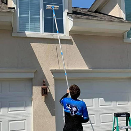 Mitclear 12 Foot (3.7m) Window Squeegee Cleaner Kit, Extension Poles + Silicone Squeegee (12in) + Window Washer, 2 in 1 Windows Glass Cleaning Tool for Indoor/Outdoor High Windows, Blue (IKU-110370)