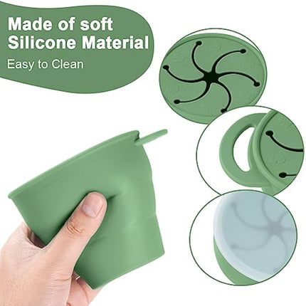 Vicloon Collapsible Silicone Baby Snack Cup, Baby Snack Cup, Silicone Snack Cup Non Spill Snack Pot for Baby, Snack Catcher Food Cup with Lid, Snack Pot for Toddler (Green)
