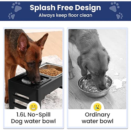 PETTOM Raised Dog Bowl 2x1600ML, Dog Bowls with Stand 4 Height Adjustable for Large Medium Small Dogs, Non Spill Dog Water Bowl & Stainless Steel Dog Food Bowl Set
