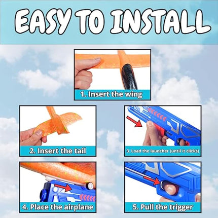 Nearasu 3 Pack Airplane Launcher Toy for 4 5 6 7 8 9 10 Year Old Boys with Catapult Gun, Foam Glider Plane Aeroplane, Outdoor Games Garden Flying Activities Toys Gifts For Children Kids Girls