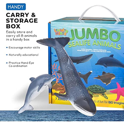 Learning Minds Jumbo Sea Animal Figures - Set of 7 Educational Fish Toys For Children - Shark, Whale, Dolphin Toys For Kids - Toy Fish & Sea Creatures For Children - Suitable From Age 18 Months