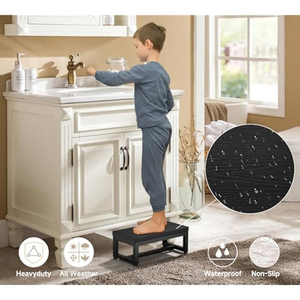 Step Stool for Adults and Kids, Heavy Duty Waterproof HDPE Foot Stool, Non-Slip Footrest with Adjustable Feet, Sturdy Metal Frame for Kitchen, Bathroom, Bedroom, RV, Outdoor