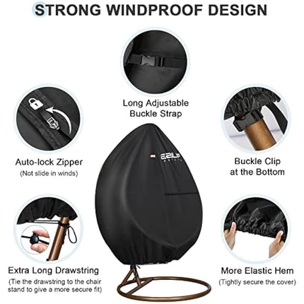 Ezilif Egg Chair Cover, 420D Heavy Duty Oxford Egg Chair Covers Waterproof, Hanging Egg Chair Cover with Waterproof Zipper, UV-Anti & Windproof Cover for B&M & Aldi Swing Chair, 190 x 115cm