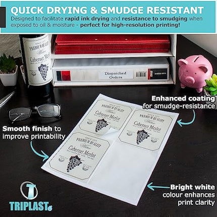 Triplast 100 x Multipurpose A4 Label Sheets - 84 Labels Per Sheet (46 x 11mm Each) - Easy Peel White Labels for Inkjet & Laser Printer - Address Labels, Shipping Labels, File Labels, DIY Stickers