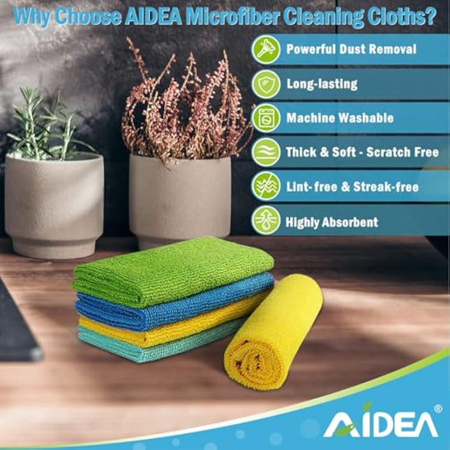 AIDEA Microfibre Cloth Pack of 100, Multifunctional Reusable Microfibre Cleaning Cloth, Lint Free Streak Free Washable Cloth Duster for House, Kitchen, Car, Motorbike,Windows 30 x 30 cm
