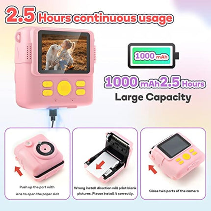 OPERHOO Kids Camera Girls Boys, Kids Instant Print Camera Toy 3-14 Year Old, 1080P HD Kids Digital Camera with Photo Paper Birthday Gifts 3 4 5 6 7 8 9+ Year Old Girl 6 Colour Pens 32GB SD Card