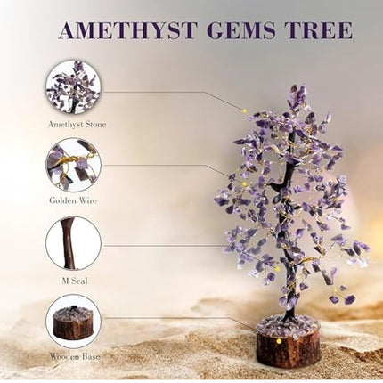 Amethyst Chakra Tree of Life - Crystal Tree for Positive Energy, Handmade Gem Tree - Feng Shui Decor, Good Luck Money Tree - Purple Healing Crystals for Spiritual Wisdom-Amythest tree