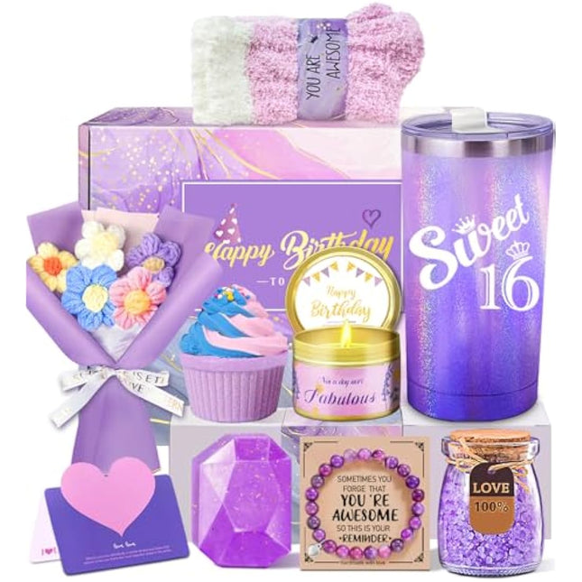 Awfrky 16th Birthday Gifts Girl, Sweet 16 Gifts for Girls, 16 Year Old Gift for Girls, Happy 16th Birthday Hampers for Her Daughter Sister Niece Granddaughter Best Friends, Girl Presents