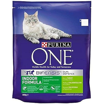 Purina ONE Indoor Dry Cat Food Turkey & Wholegrain 800g (Pack of 4)