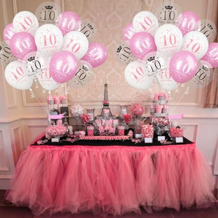 Pink White 10th Birthday Balloons, Pack of 15 Happy 10th Birthday Party Decorations for Her, 10th Birthday Latex Helium Balloons Set for Kids Age 10 Year Old Birthday Party Decorations Supplies