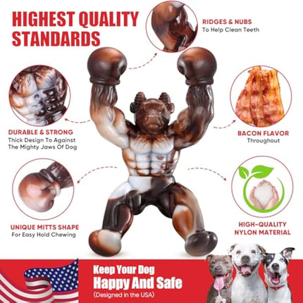Zinbo Dog Toys for Aggressive Chewers, Indestructible Dog Toys, Tough Dog Toy for Aggressive Chewers Medium/Large Breed, Real Bacon Flavored, Durable Nylon Dog Bone Toys (Large, Beef)